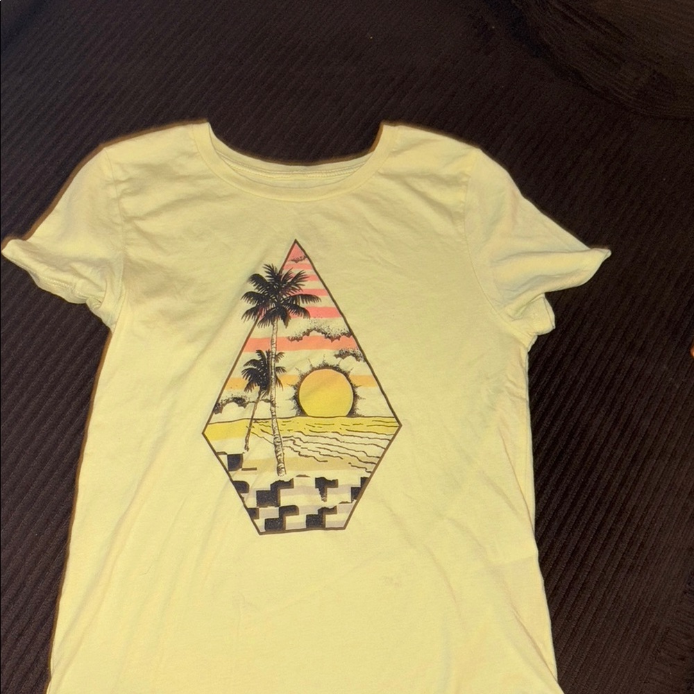Yellow Graphic Tee with Sunset Design